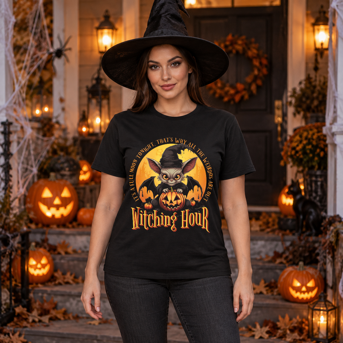 Witching Hour T-Shirt – Skull & Reaper Gothic Graphic Graphic Tee - Color: black