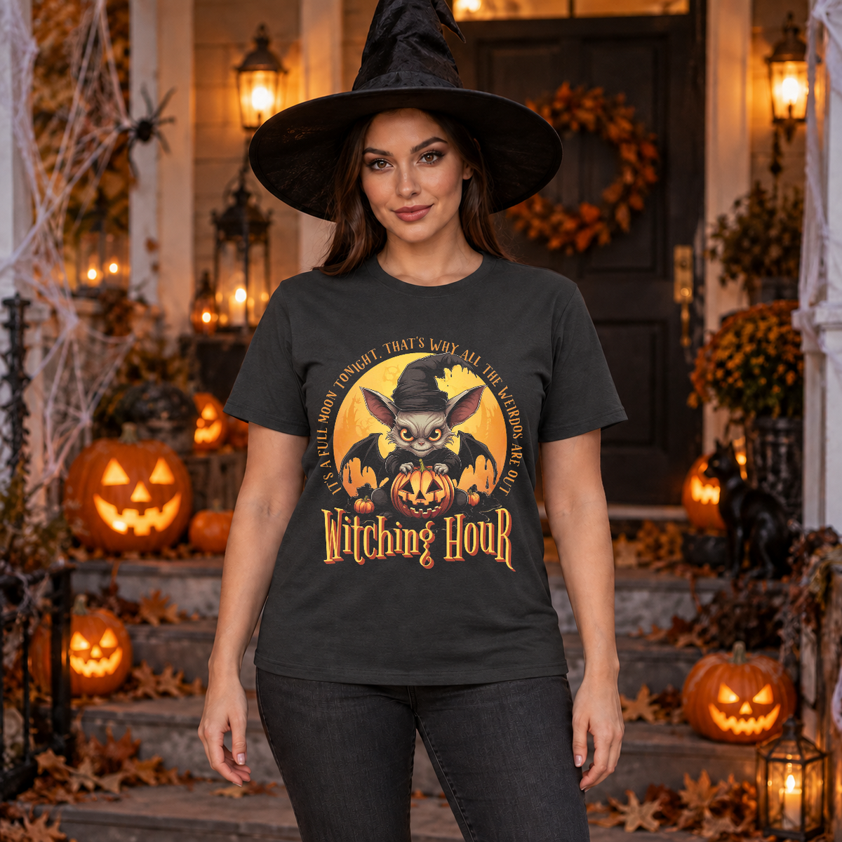 Witching Hour T-Shirt – Skull & Reaper Gothic Graphic Graphic Tee - Color: charcoal