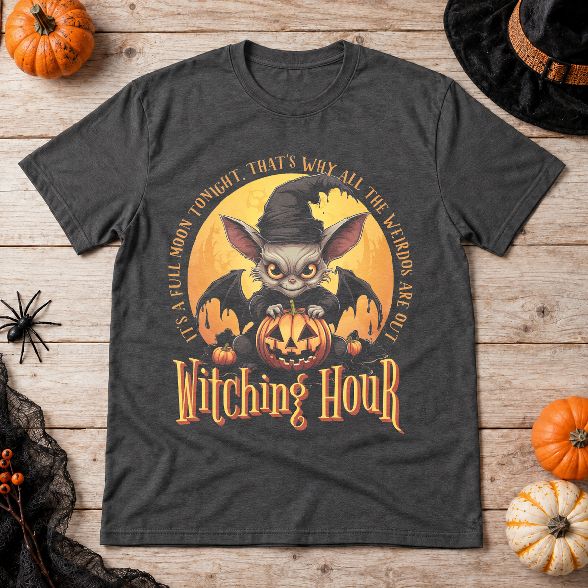 Witching Hour T-Shirt – Skull & Reaper Gothic Graphic Graphic Tee - Color: dark heather