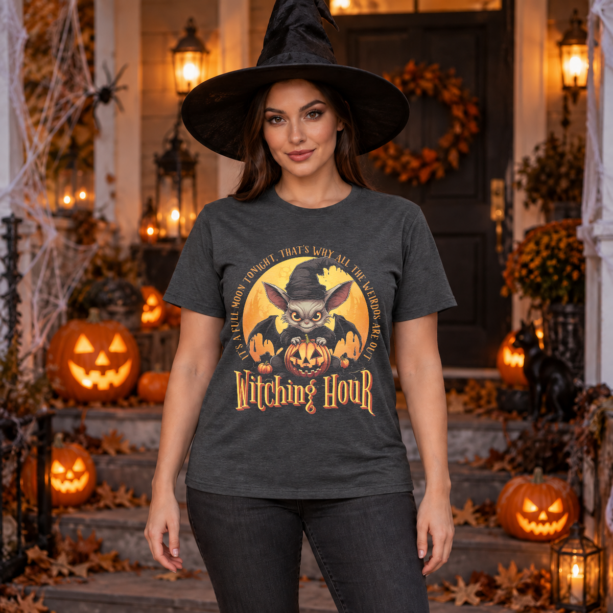 Witching Hour T-Shirt – Skull & Reaper Gothic Graphic Graphic Tee - Color: dark heather