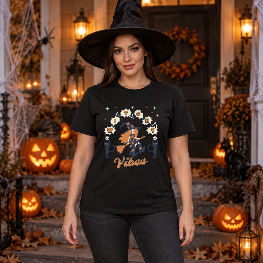 Witchy Vibes T-Shirt – Dark Gothic Halloween Graphic Graphic Tee - Color: black