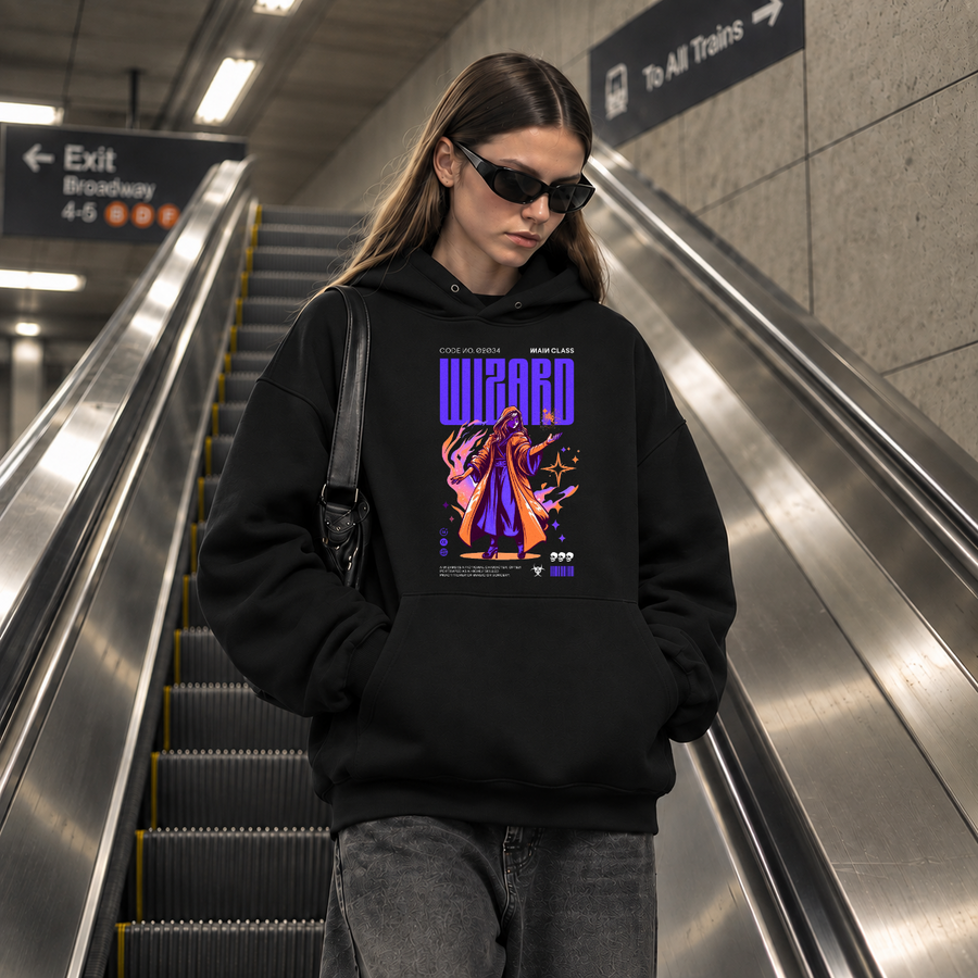 Wizard Game Hoodie – Vintage Y2K / Acid Graphic Streetwear Hoodie - Color: black