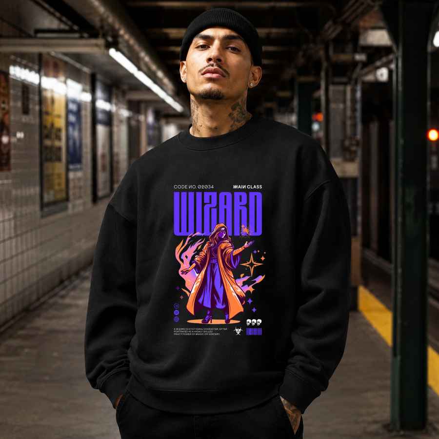 Wizard Game Sweatshirt – Vintage Y2K / Acid Graphic Streetwear Sweatshirt - Color: black