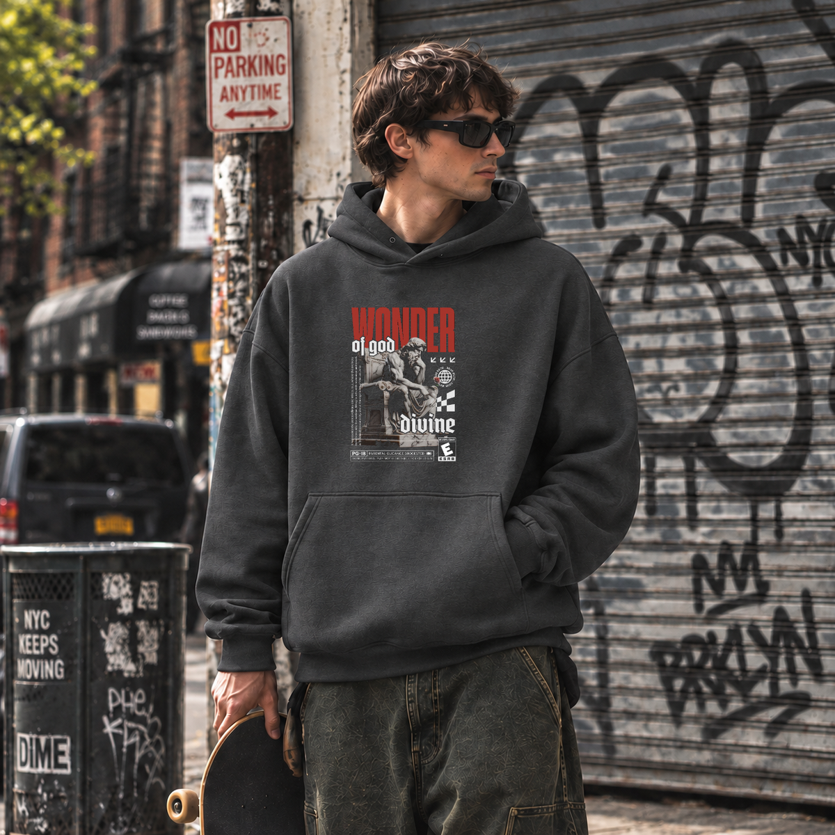 Wonder of God Divine Statue Hoodie – Dark Art / Renaissance Aesthetic Graphic Hoodie - Color: dark heather