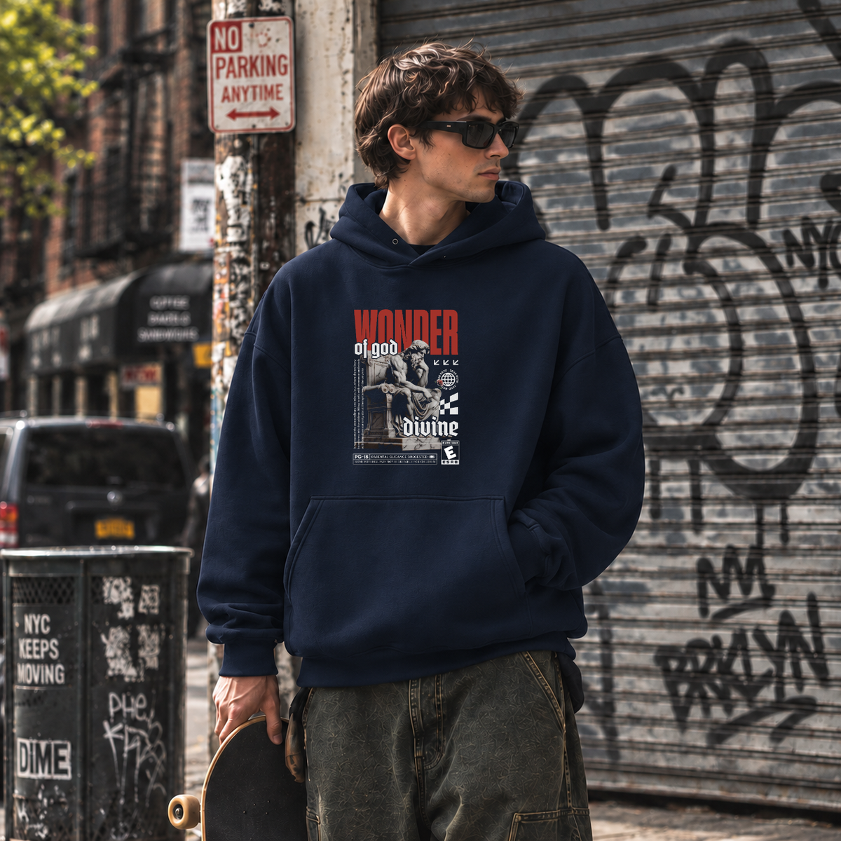 Wonder of God Divine Statue Hoodie – Dark Art / Renaissance Aesthetic Graphic Hoodie - Color: navy