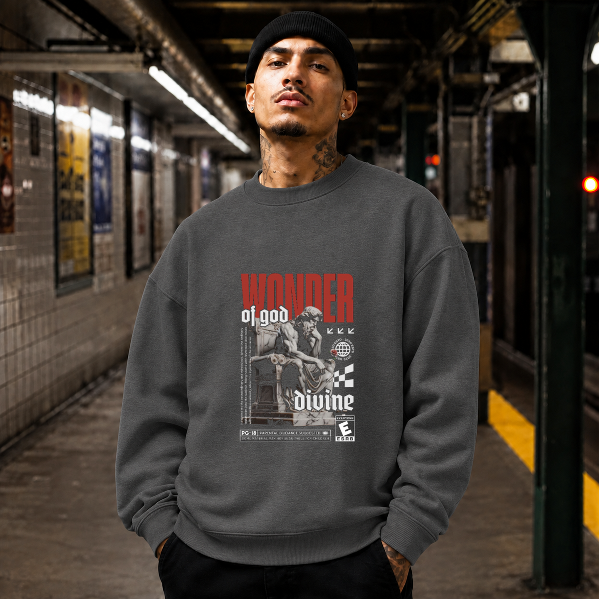 Wonder of God Divine Statue Sweatshirt – Dark Art / Renaissance Aesthetic Graphic Sweatshirt - Color: dark heather