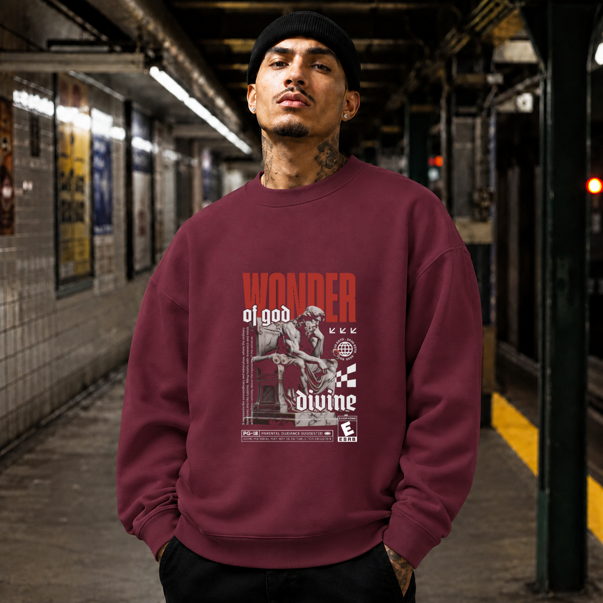 Wonder of God Divine Statue T-Shirt – Dark Art / Renaissance Aesthetic Graphic Tee - Color: maroon