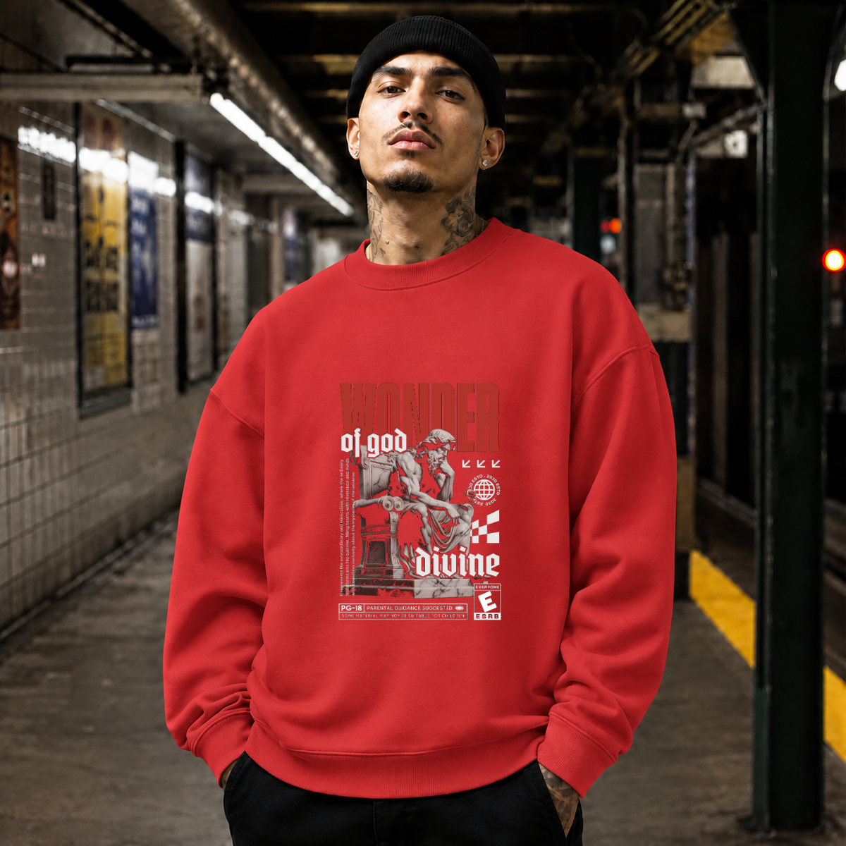 Wonder of God Divine Statue T-Shirt – Dark Art / Renaissance Aesthetic Graphic Tee - Color: red