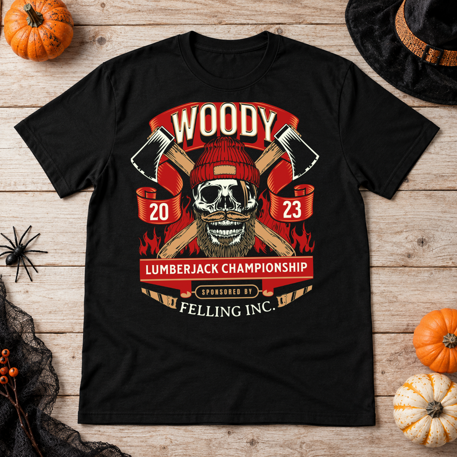 Woody LumberJack - Skull - Axe T-Shirt – Skull & Reaper Gothic Graphic Graphic Tee - Color: black