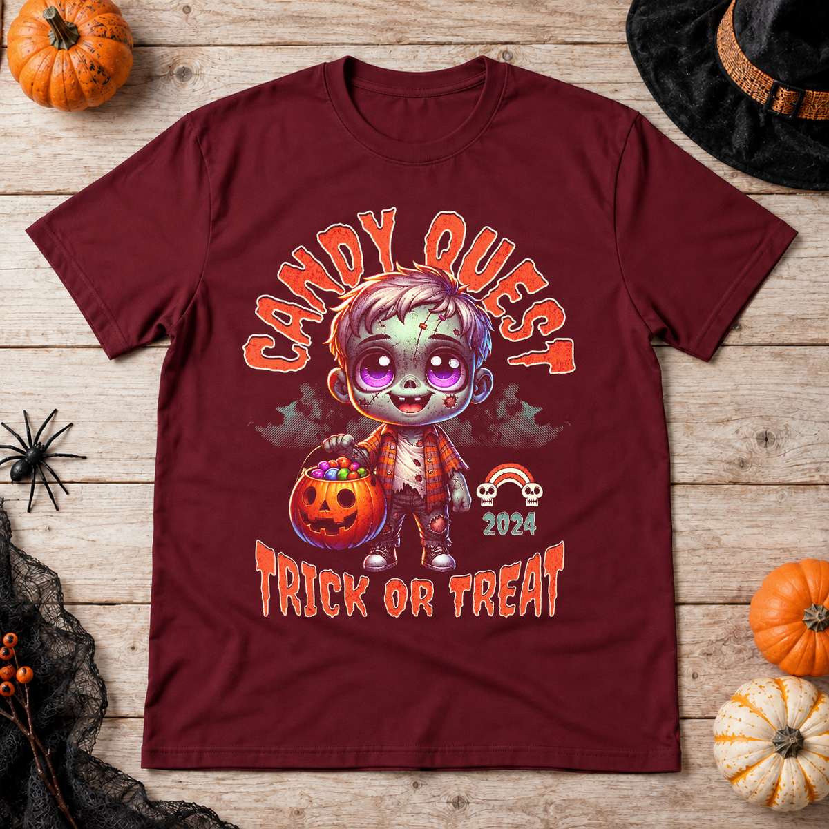 Zombie candy quest T-Shirt – Zombie & Monster Horror Graphic Graphic Tee - Color: maroon