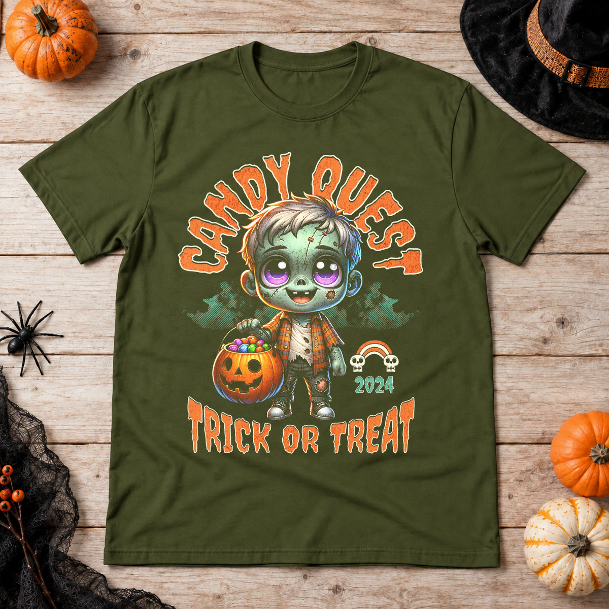 Zombie candy quest T-Shirt – Zombie & Monster Horror Graphic Graphic Tee - Color: military green