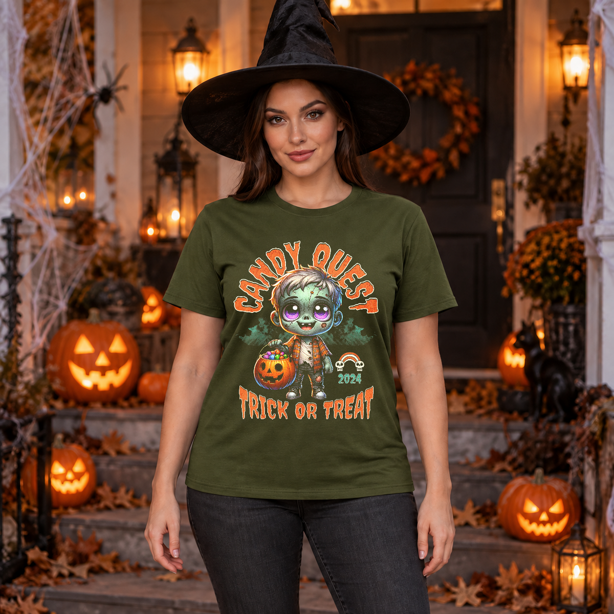 Zombie candy quest T-Shirt – Zombie & Monster Horror Graphic Graphic Tee - Color: military green