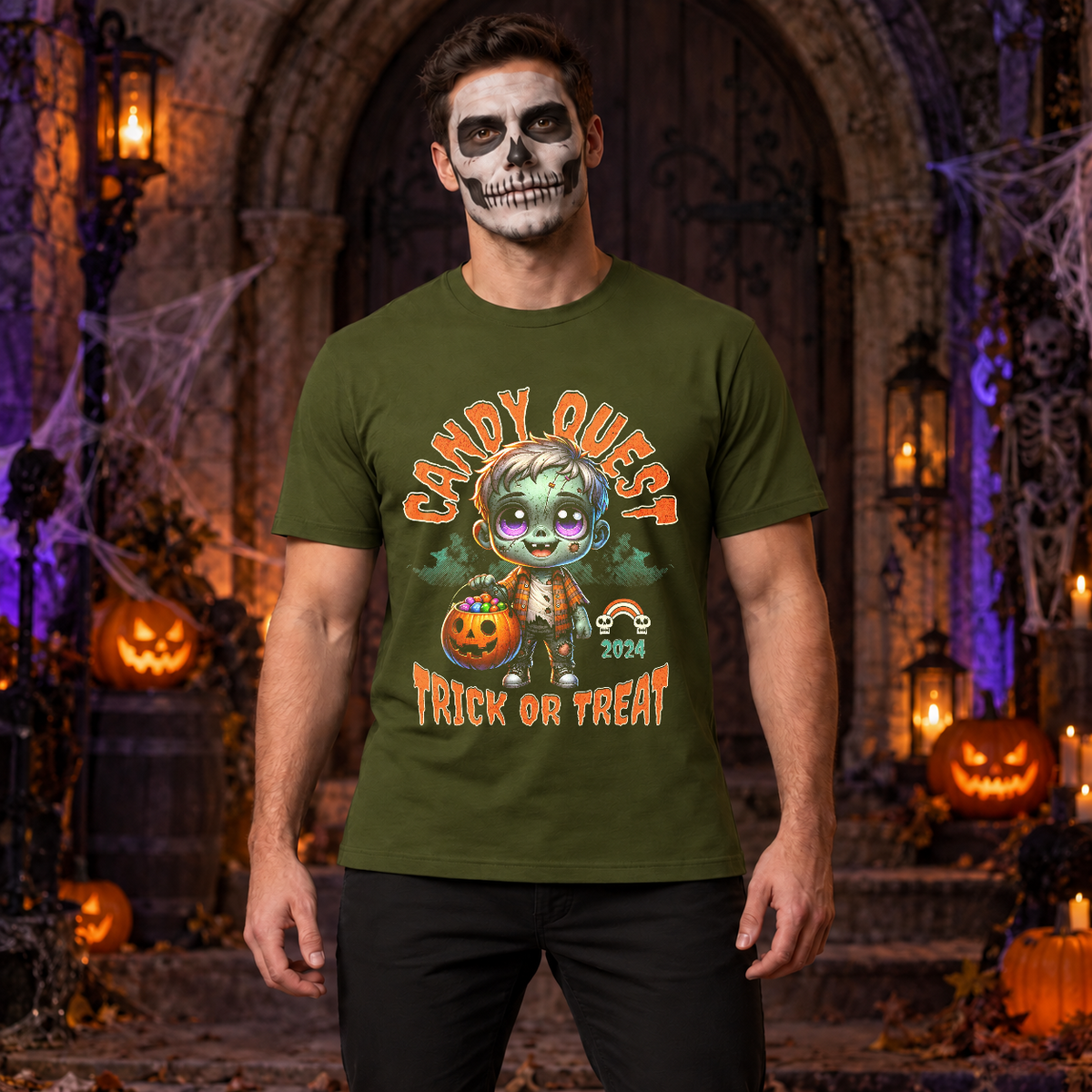 Zombie candy quest T-Shirt – Zombie & Monster Horror Graphic Graphic Tee - Color: military green