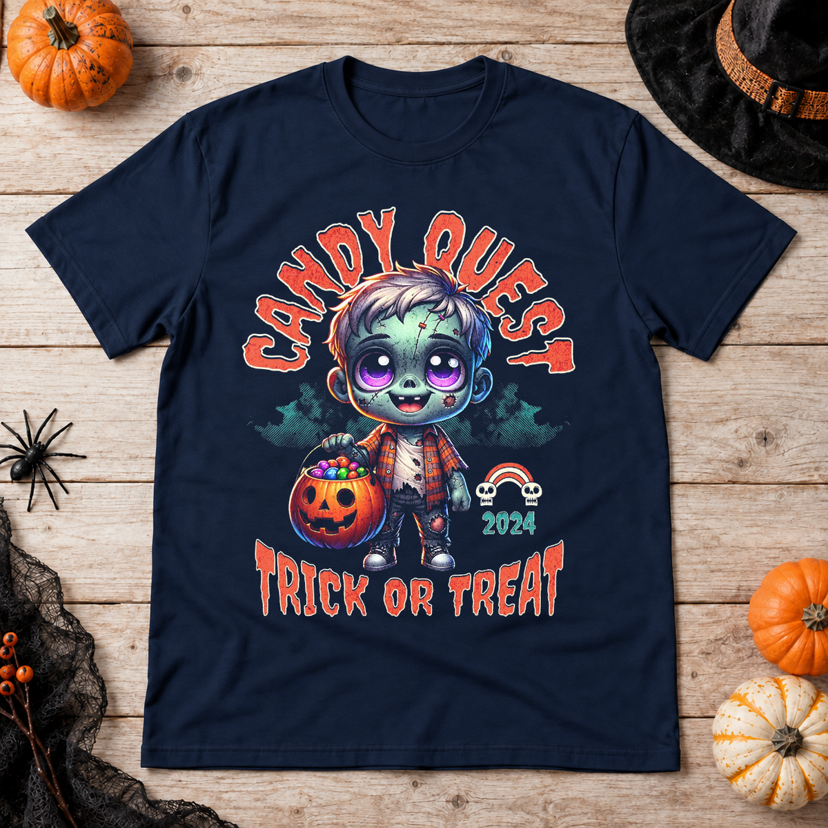 Zombie candy quest T-Shirt – Zombie & Monster Horror Graphic Graphic Tee - Color: navy