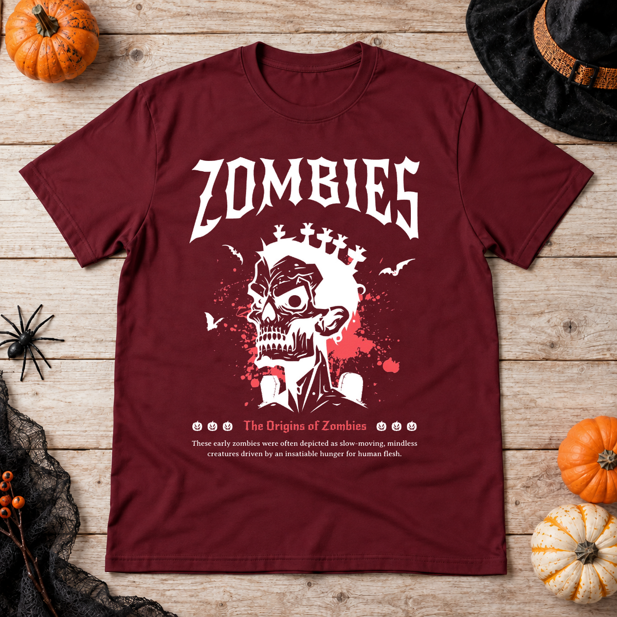 Zombies T-Shirt – Zombie & Monster Horror Graphic Graphic Tee - Color: maroon