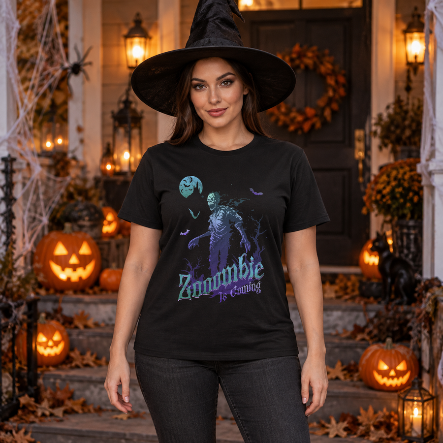Zooombie is coming - Halloween theme T-Shirt – Halloween Streetwear Graphic Graphic Tee - Color: black