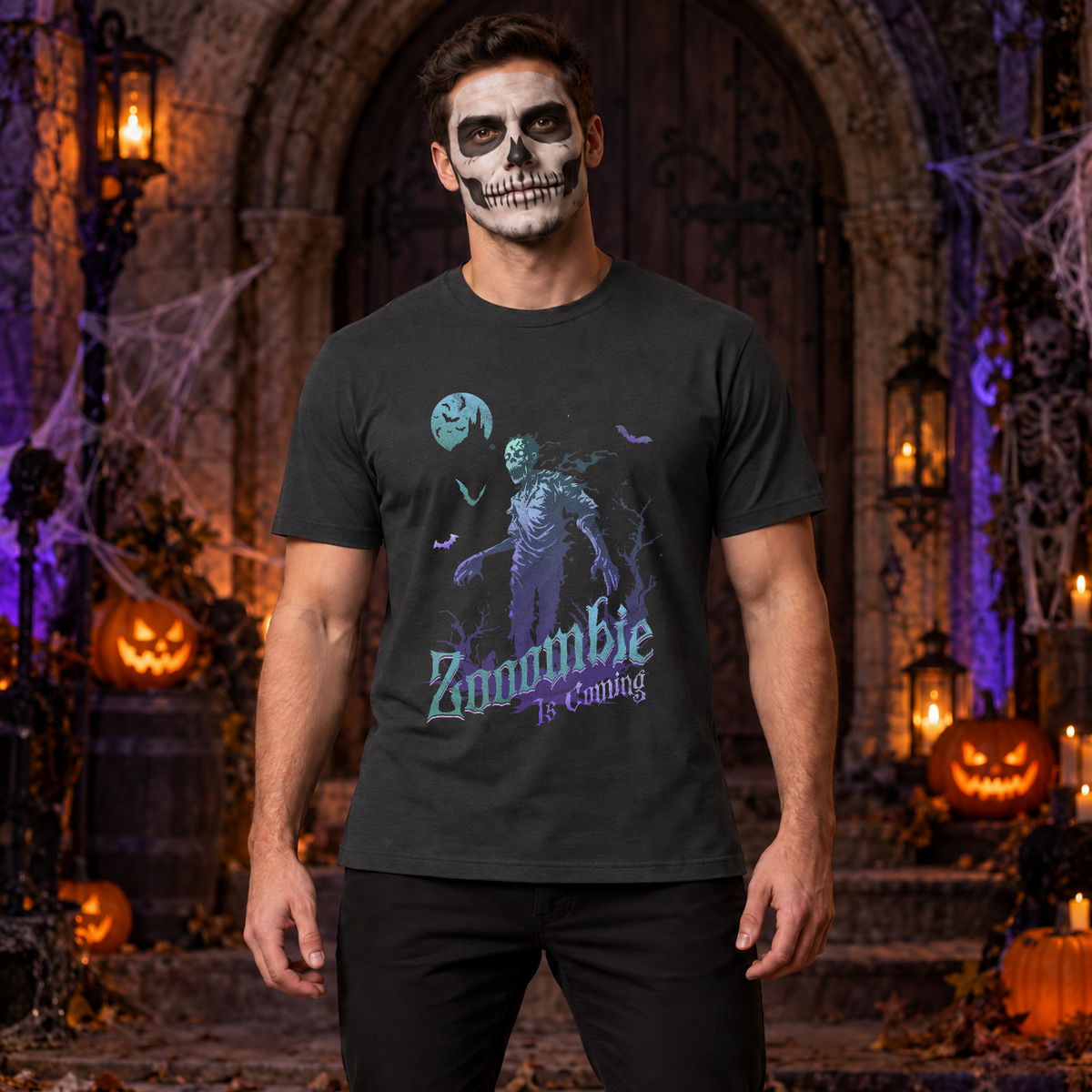 Zooombie is coming - Halloween theme T-Shirt – Halloween Streetwear Graphic Graphic Tee - Color: charcoal