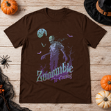 Zooombie is coming - Halloween theme T-Shirt – Halloween Streetwear Graphic Graphic Tee - Color: chocolate