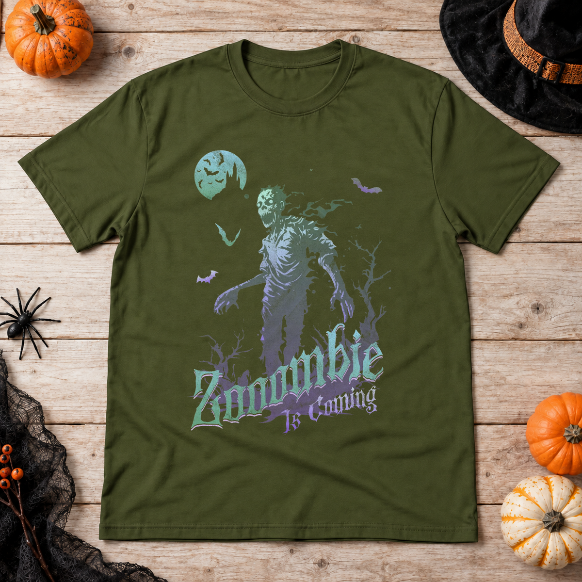 Zooombie is coming - Halloween theme T-Shirt – Halloween Streetwear Graphic Graphic Tee - Color: military green